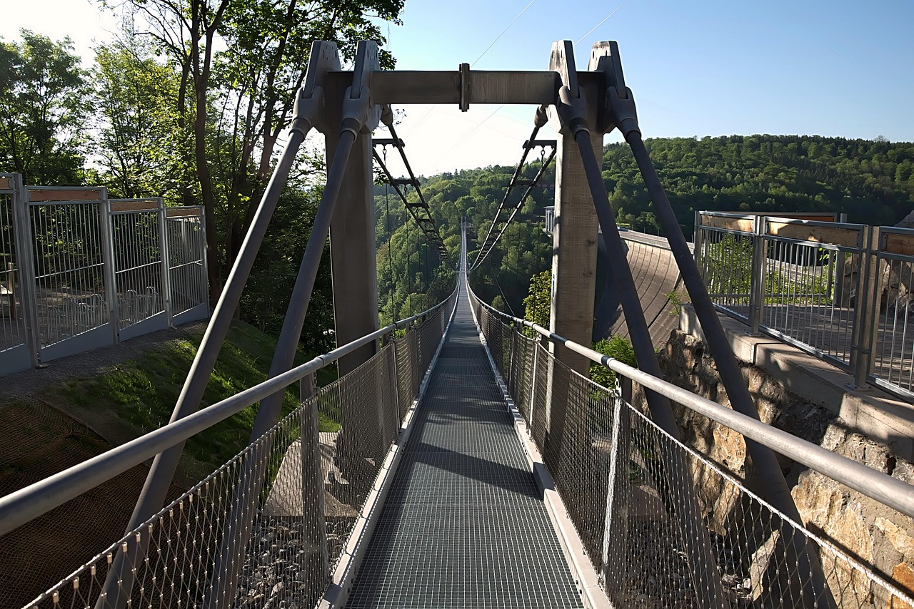 Ponte sospeso in Trentino, vista panoramica sul paesaggio montano e l'emozione dell'altezza.